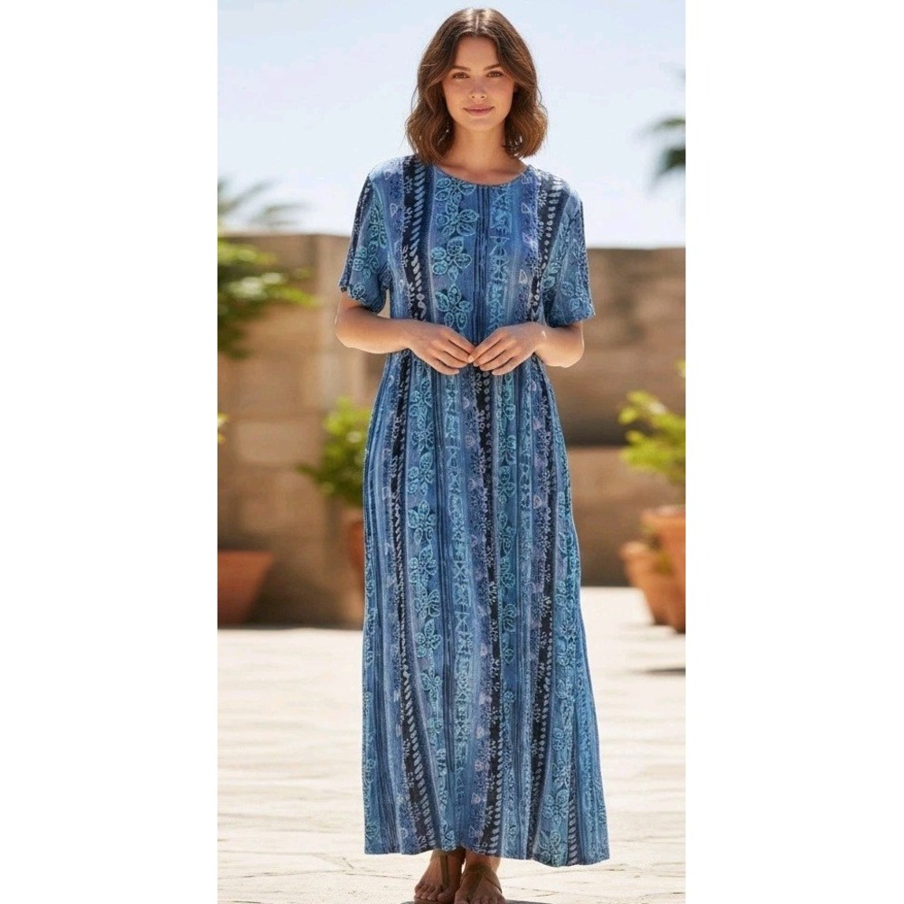 New Aura Floral Maxi Dress Women's M Blue Boho Cottagecore Vacation Beach NWT